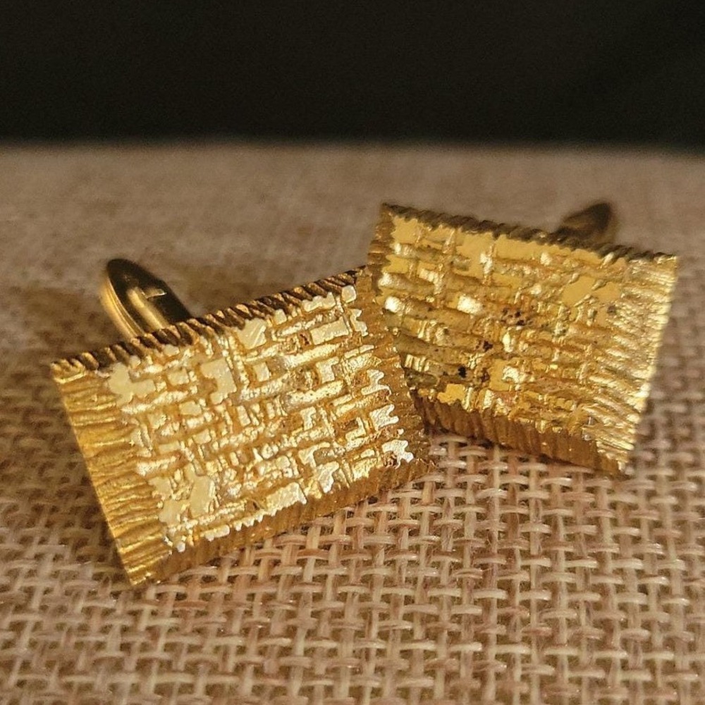 Ascott Vintage Gold Tone Textured Brutalust Nugget Rectangle Cufflinks  Retro